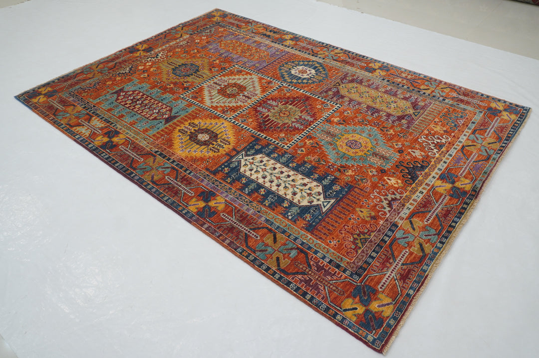 6x8 Orange Baluch Afghan Hand Knotted Rug