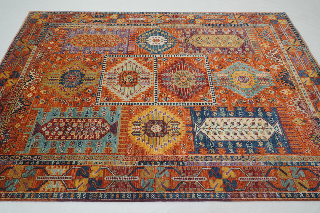 6x8 Orange Baluch Afghan Hand Knotted Rug