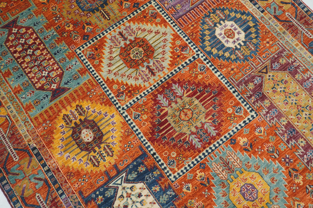 6x8 Orange Baluch Afghan Hand Knotted Rug