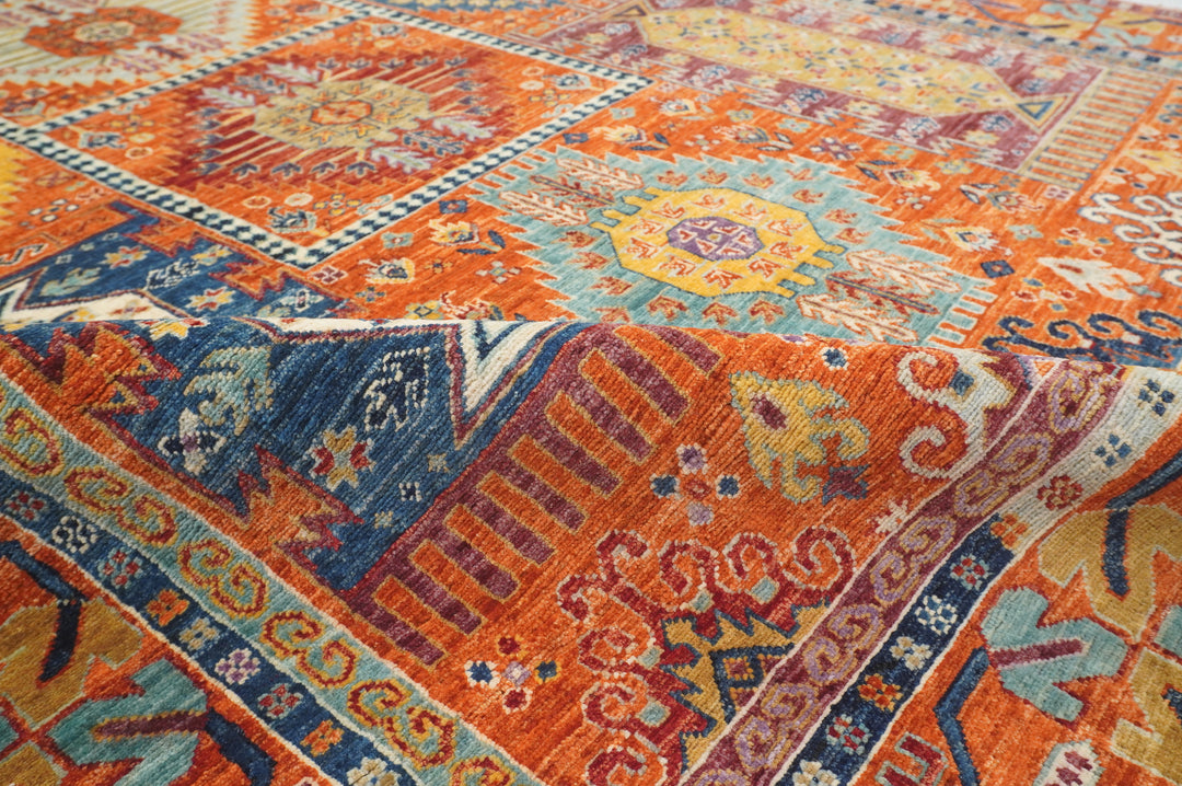 6x8 Orange Baluch Afghan Hand Knotted Rug