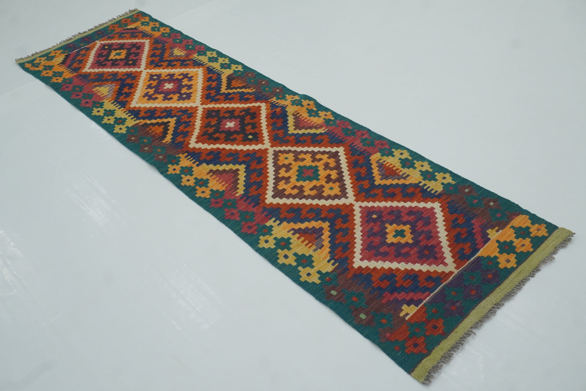 2x7 Red Afghan Handmade Wool Kilim Runner Rug