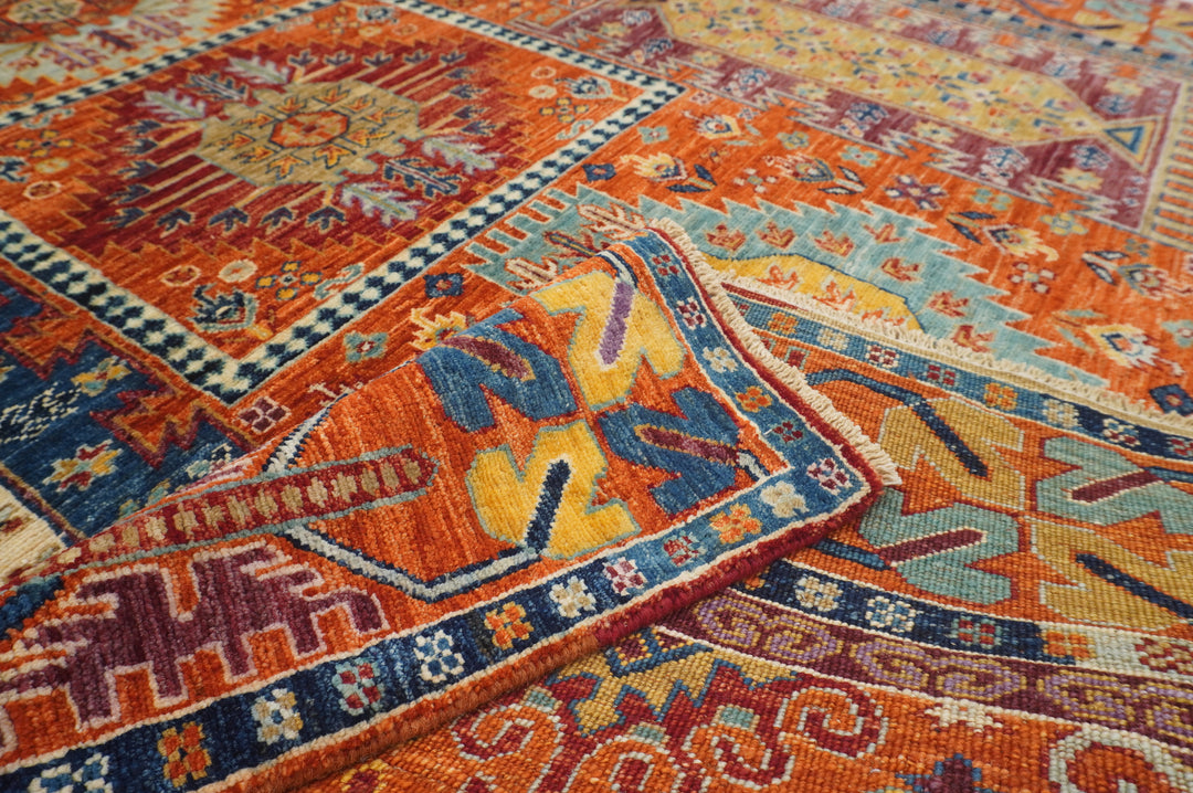 6x8 Orange Baluch Afghan Hand Knotted Rug