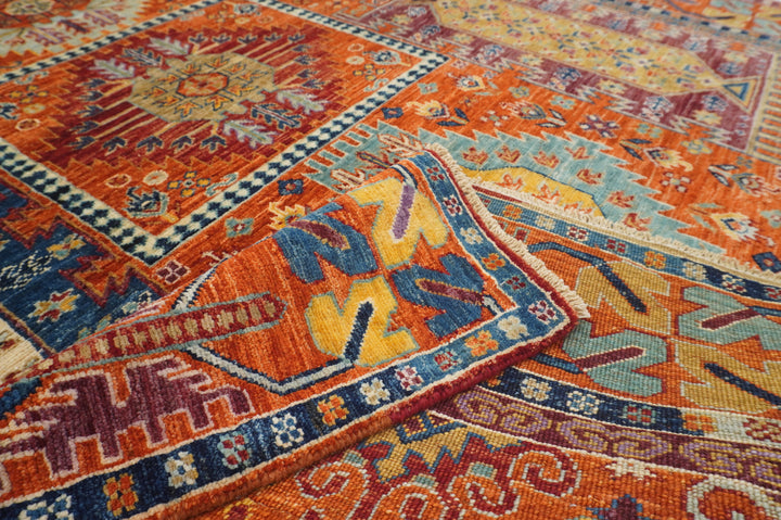 6x8 Orange Baluch Afghan Hand Knotted Rug