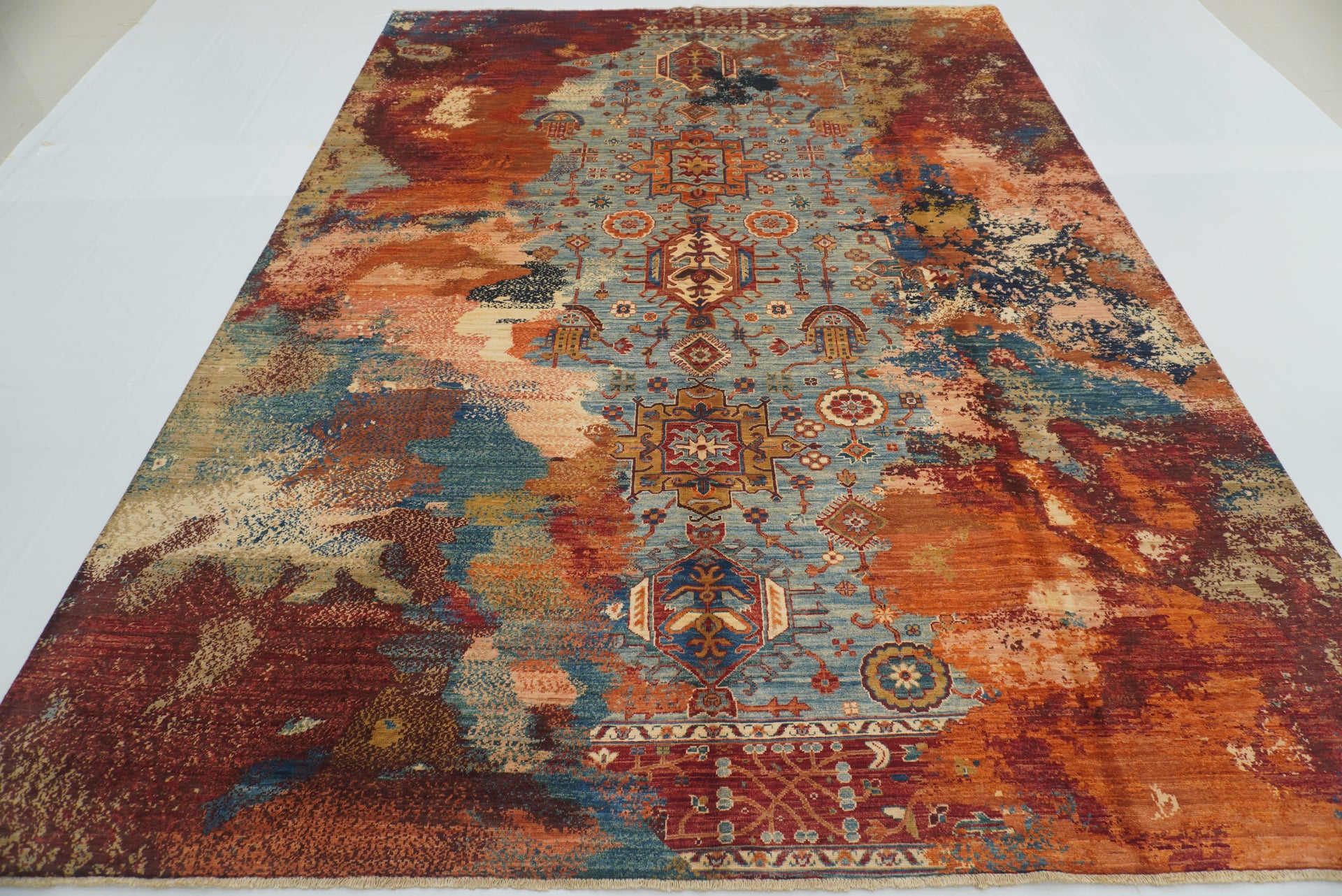9x12 Blue Karaja Rug: Afghan Hand-Knotted Wool Modern Rug