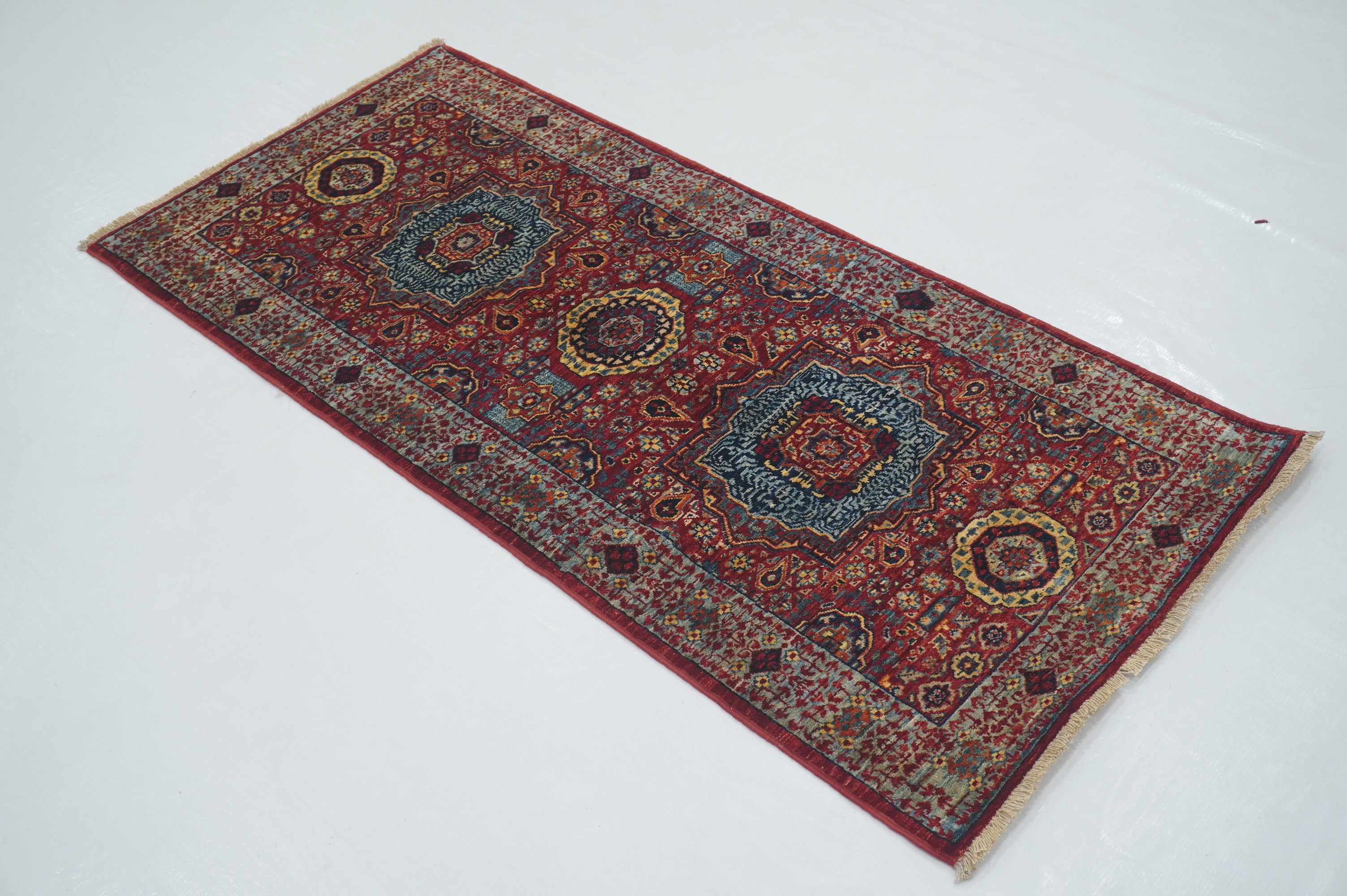 2x5 Red Mamluk Turkish Hand knotted Runner Rug - Yildiz Rugs