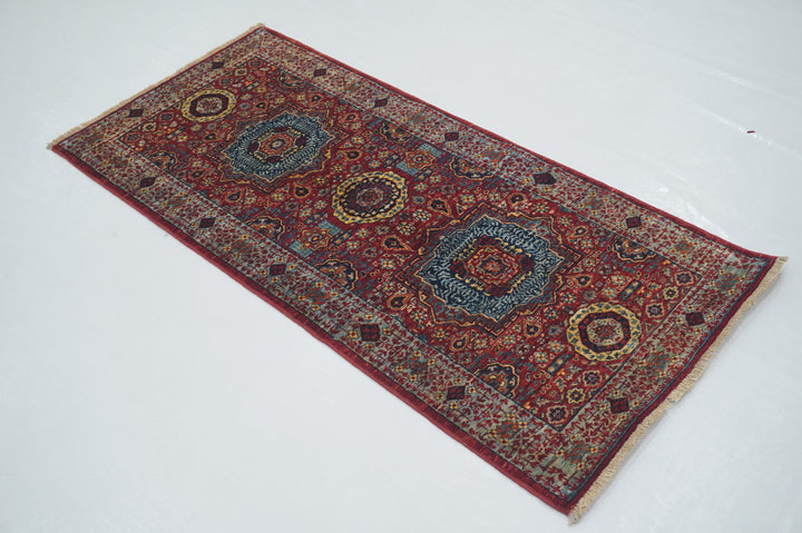 2x5 Red Mamluk Turkish Hand knotted Runner Rug - Yildiz Rugs