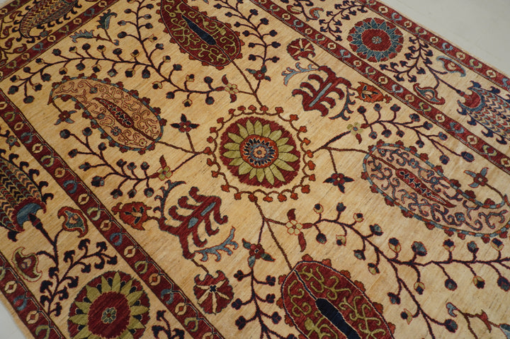 8'3x12'6 Beige Suzani Afghan Hand knotted Floral Rug