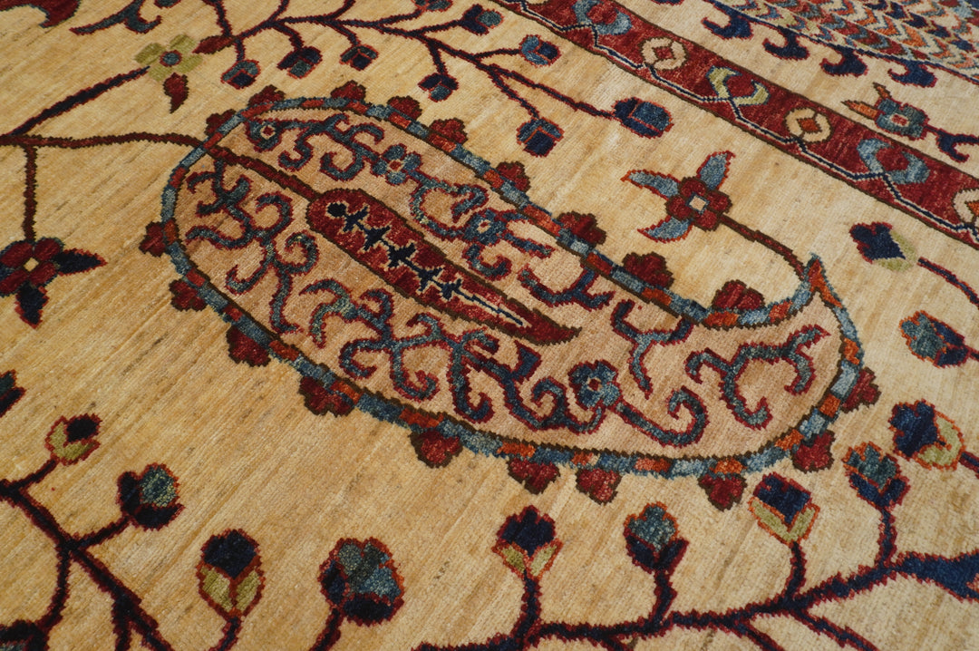 8'3x12'6 Beige Suzani Afghan Hand knotted Floral Rug