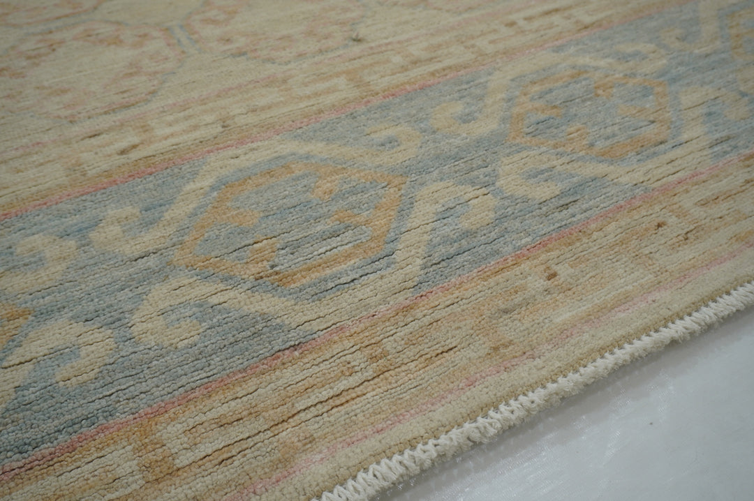 9x12 Muted Beige Khotan Vintage Afghan Hand knotted geometric Rug - Yildiz Rugs