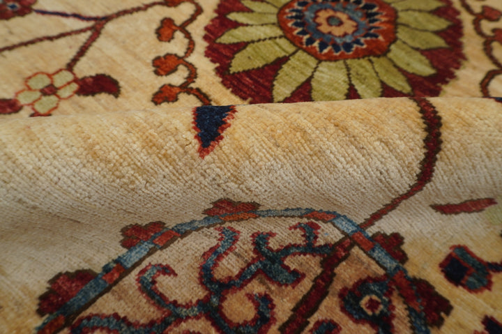 8'3x12'6 Beige Suzani Afghan Hand knotted Floral Rug