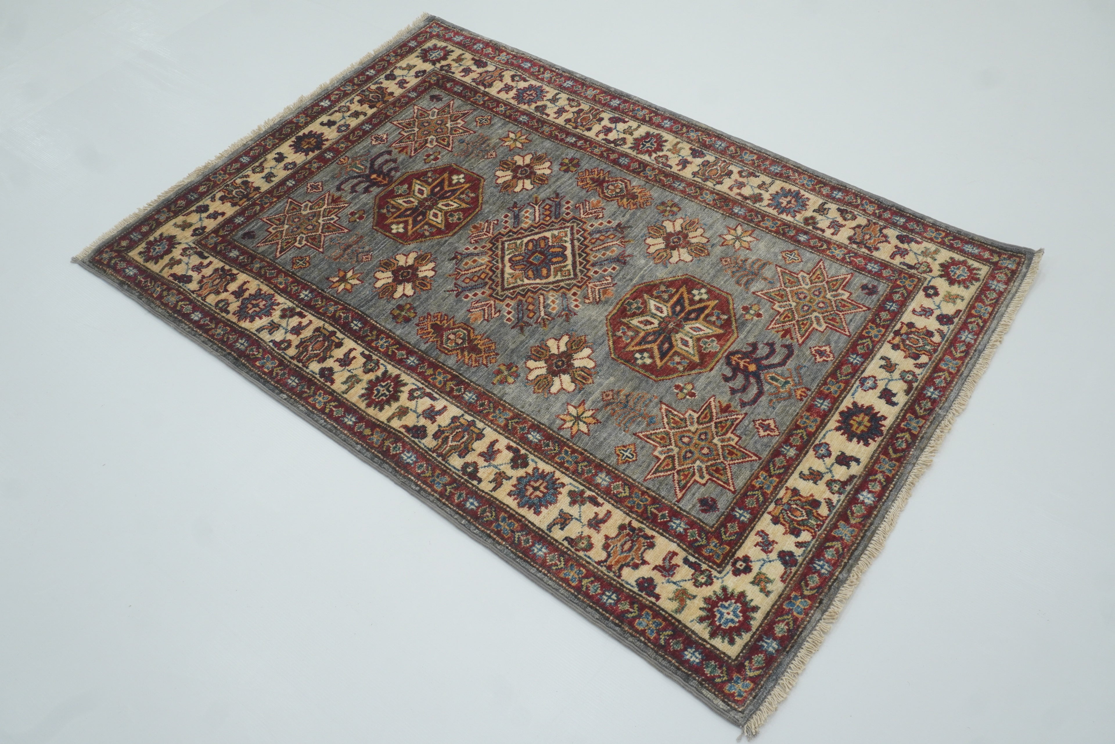 3x5 Gray Kazak Afghan Hand-knotted Rug - Yildiz Rugs