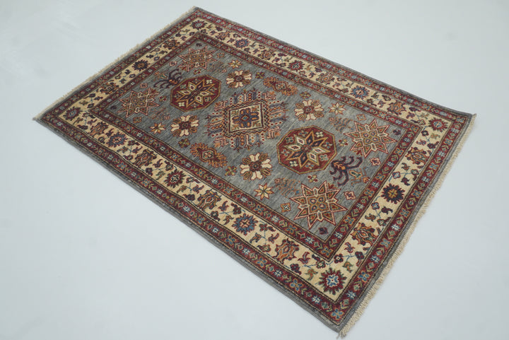 3x5 Gray Kazak Afghan Hand-knotted Rug - Yildiz Rugs