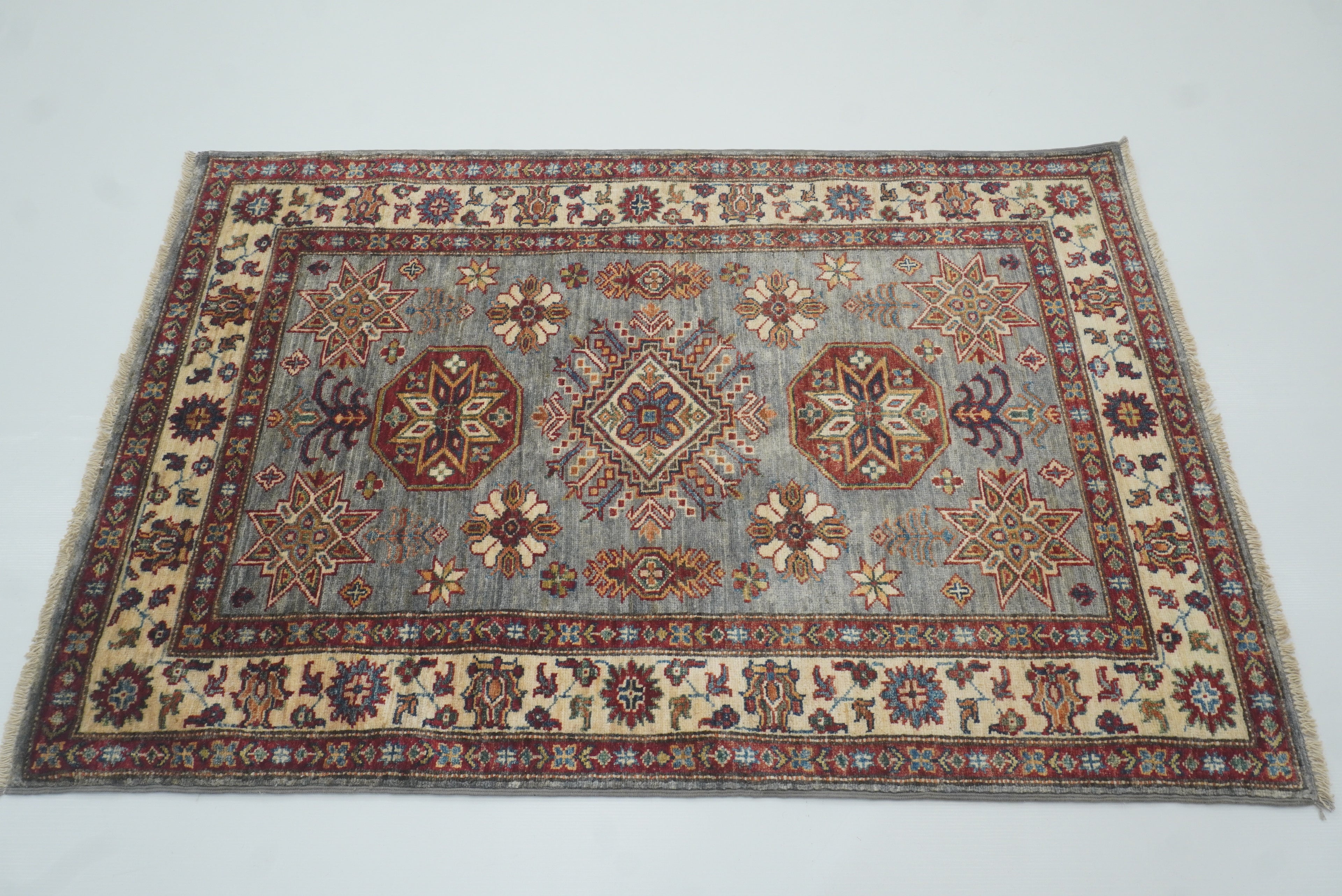 3x5 Gray Kazak Afghan Hand-knotted Rug - Yildiz Rugs