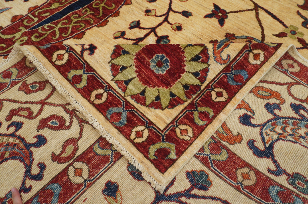 8'3x12'6 Beige Suzani Afghan Hand knotted Floral Rug