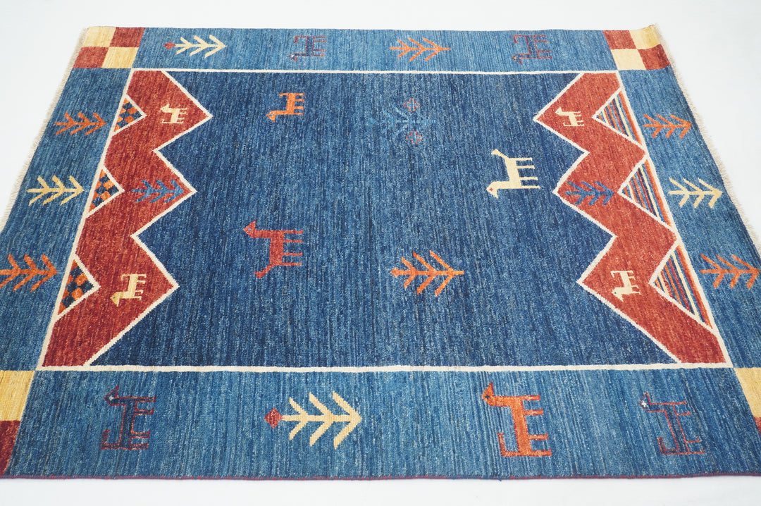 5x7 Navy Blue Tribal Gabbeh Afghan Hand knotted Rug