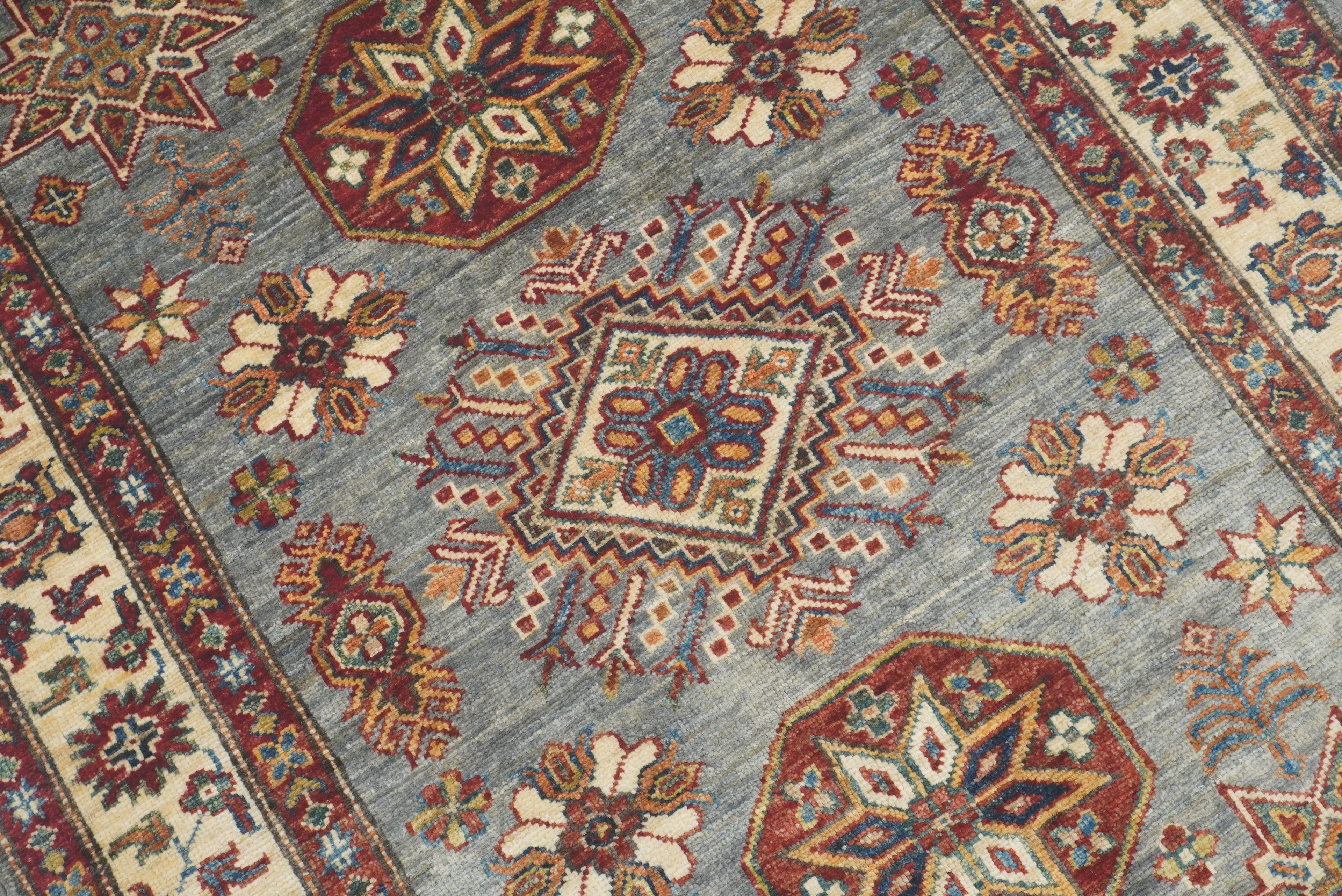 3x5 Gray Kazak Afghan Hand-knotted Rug - Yildiz Rugs