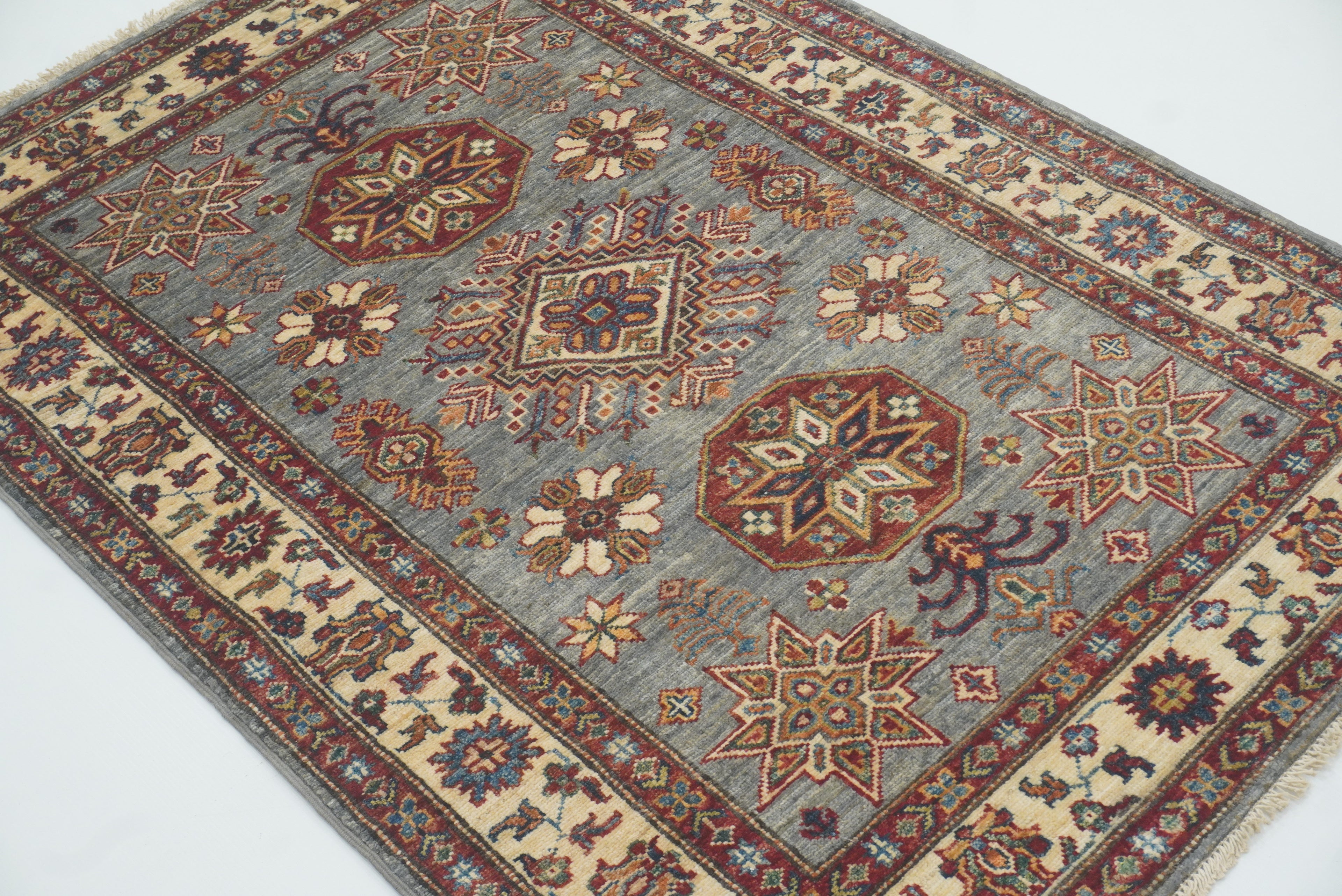3x5 Gray Kazak Afghan Hand-knotted Rug - Yildiz Rugs