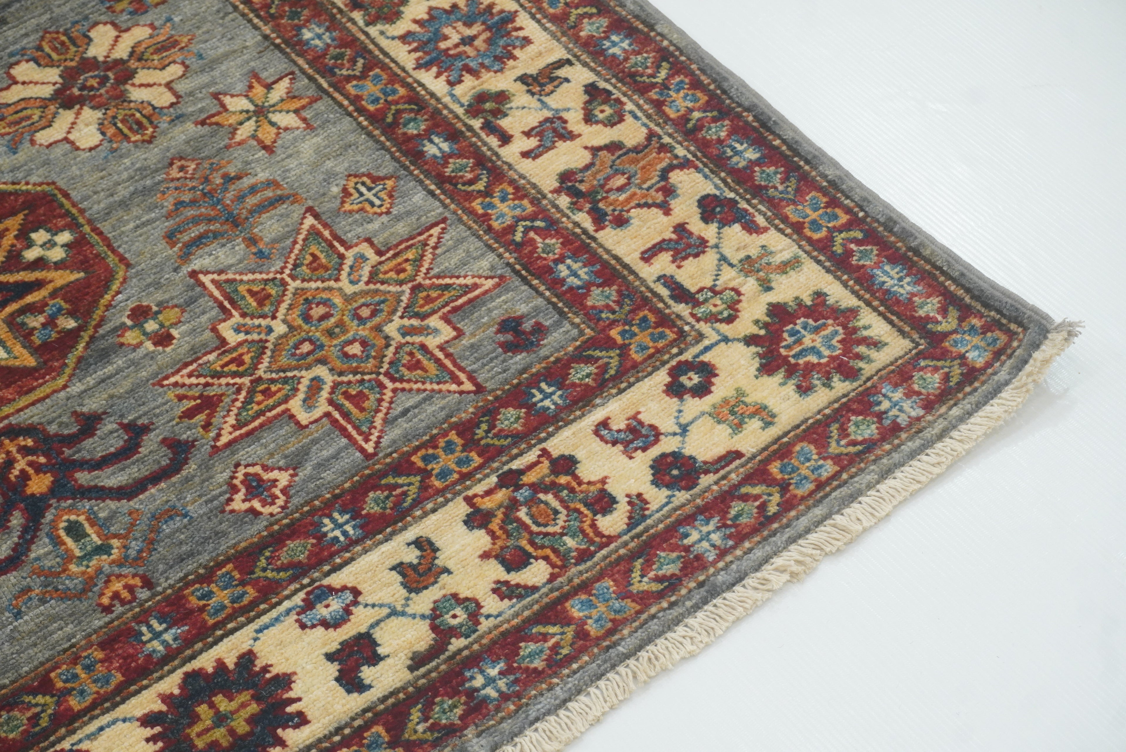 3x5 Gray Kazak Afghan Hand-knotted Rug - Yildiz Rugs