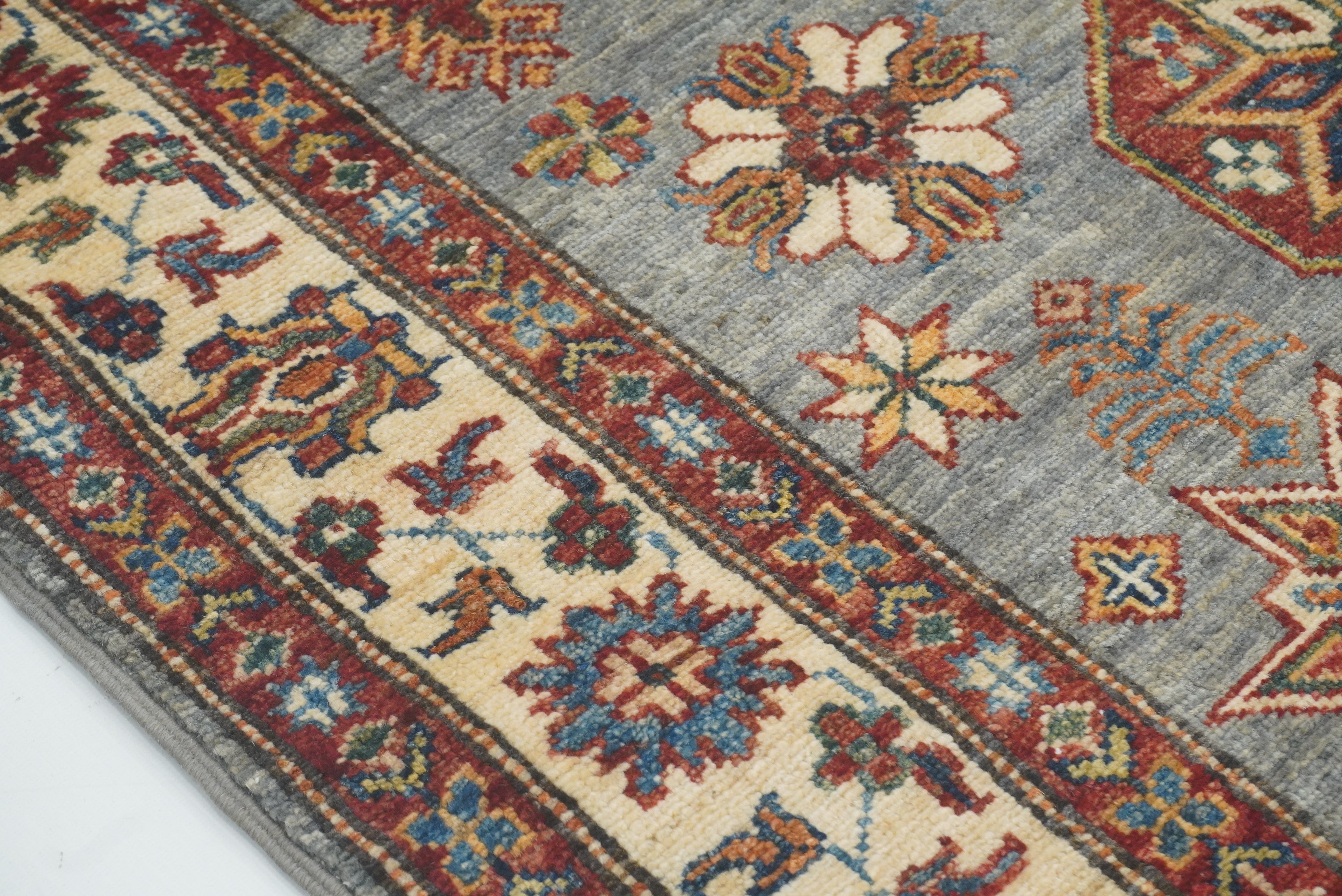 3x5 Gray Kazak Afghan Hand-knotted Rug - Yildiz Rugs