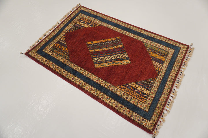 Red 3x5 Turkish Shawl Pattern Hand Knotted Rug