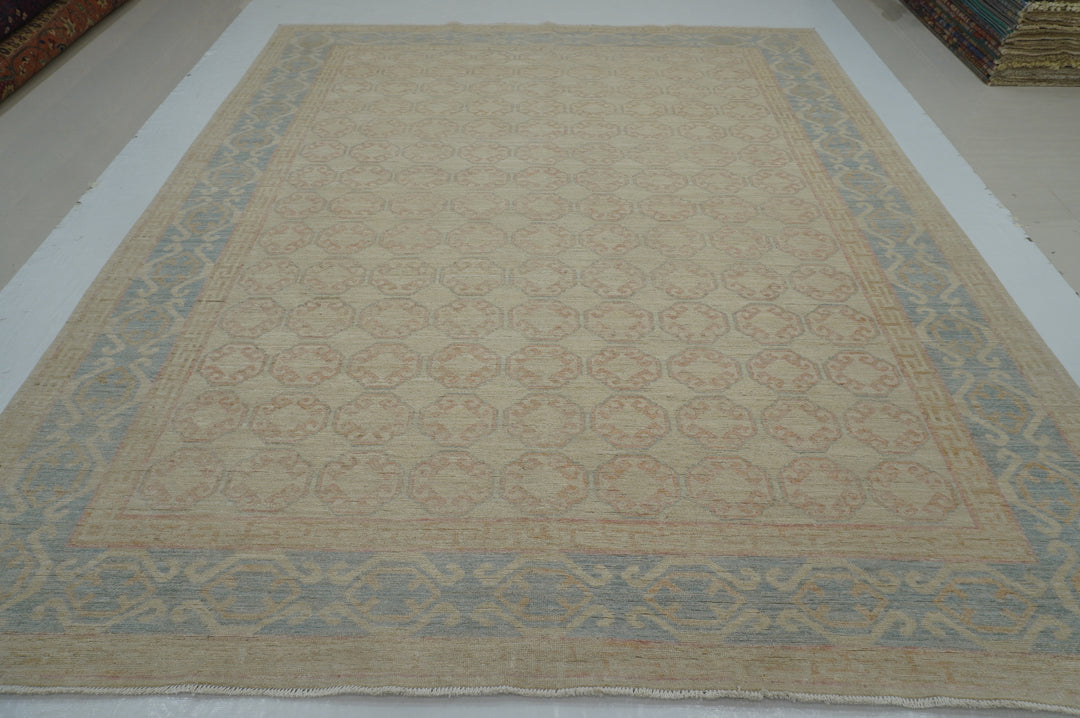 9x11 Muted Beige Khotan Vintage Afghan Hand knotted Oriental Rug - Yildiz Rugs