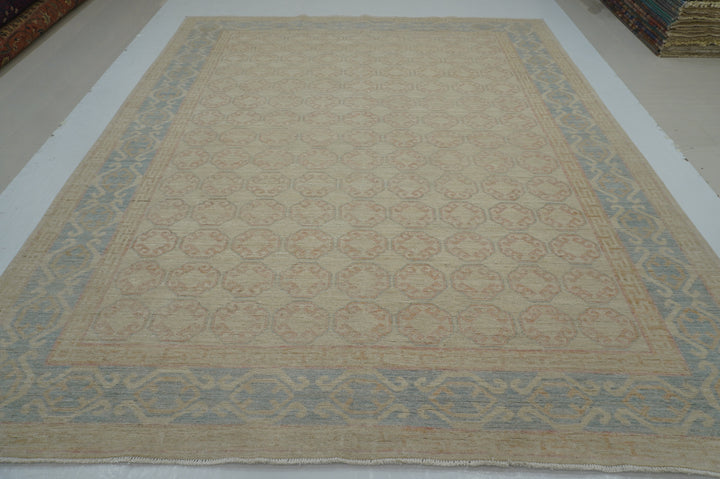 9x11 Muted Beige Khotan Vintage Afghan Hand knotted Oriental Rug - Yildiz Rugs