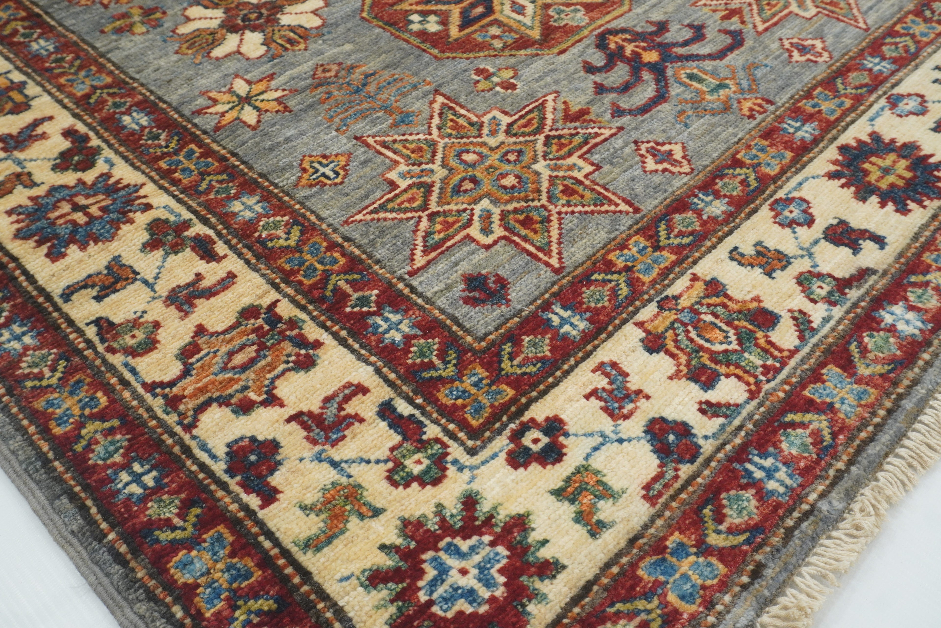 3x5 Gray Kazak Afghan Hand-knotted Rug - Yildiz Rugs