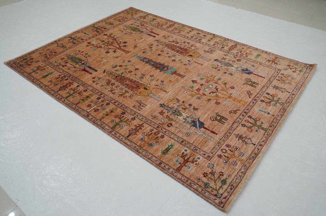 6x8 Brown Gabbeh Tree of Life Afghan Hand knotted Rug