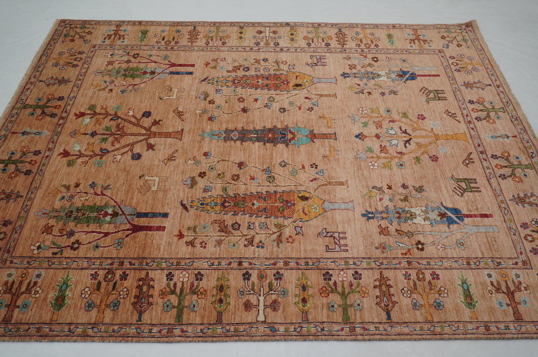 6x8 Brown Gabbeh Tree of Life Afghan Hand knotted Rug