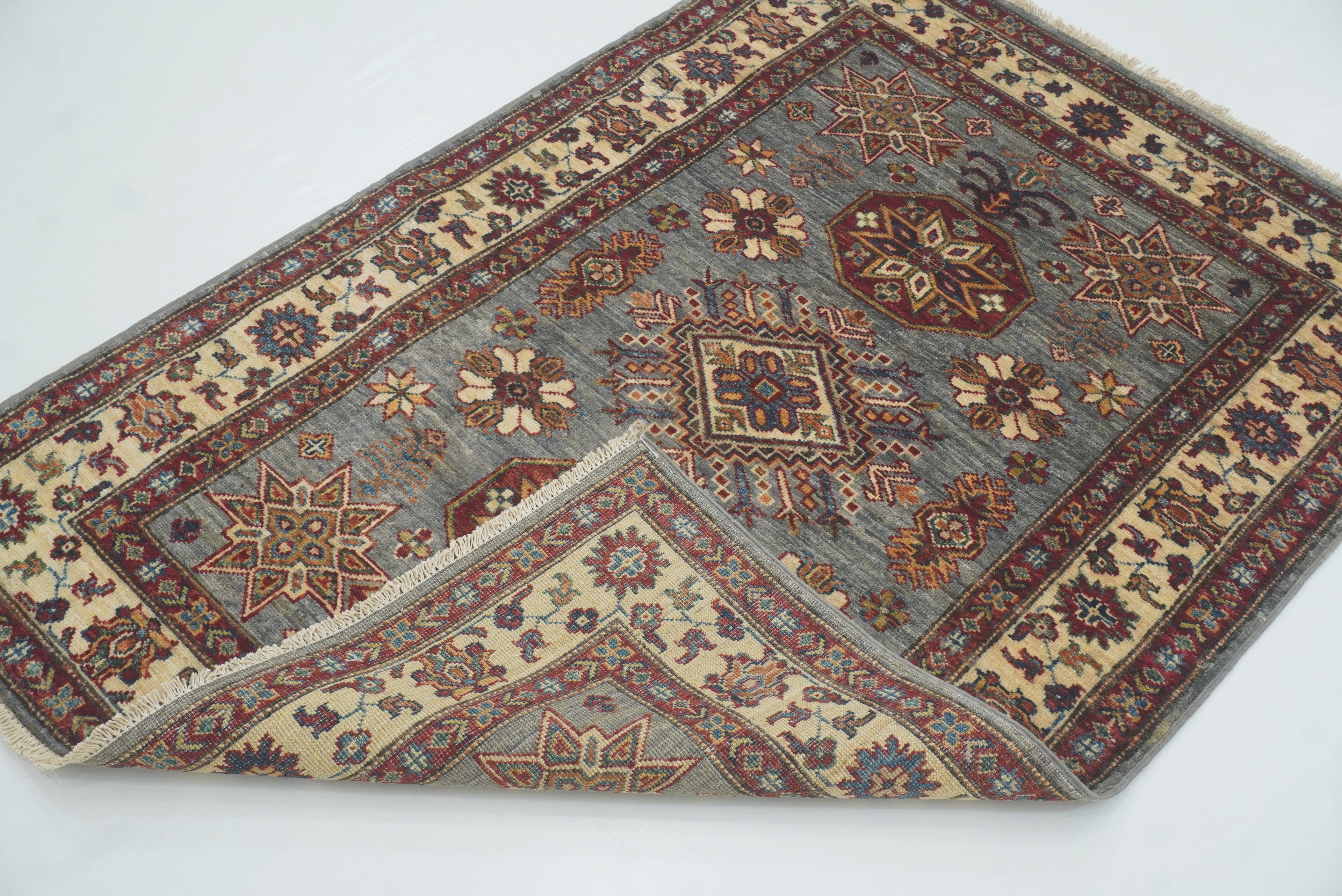 3x5 Gray Kazak Afghan Hand-knotted Rug - Yildiz Rugs