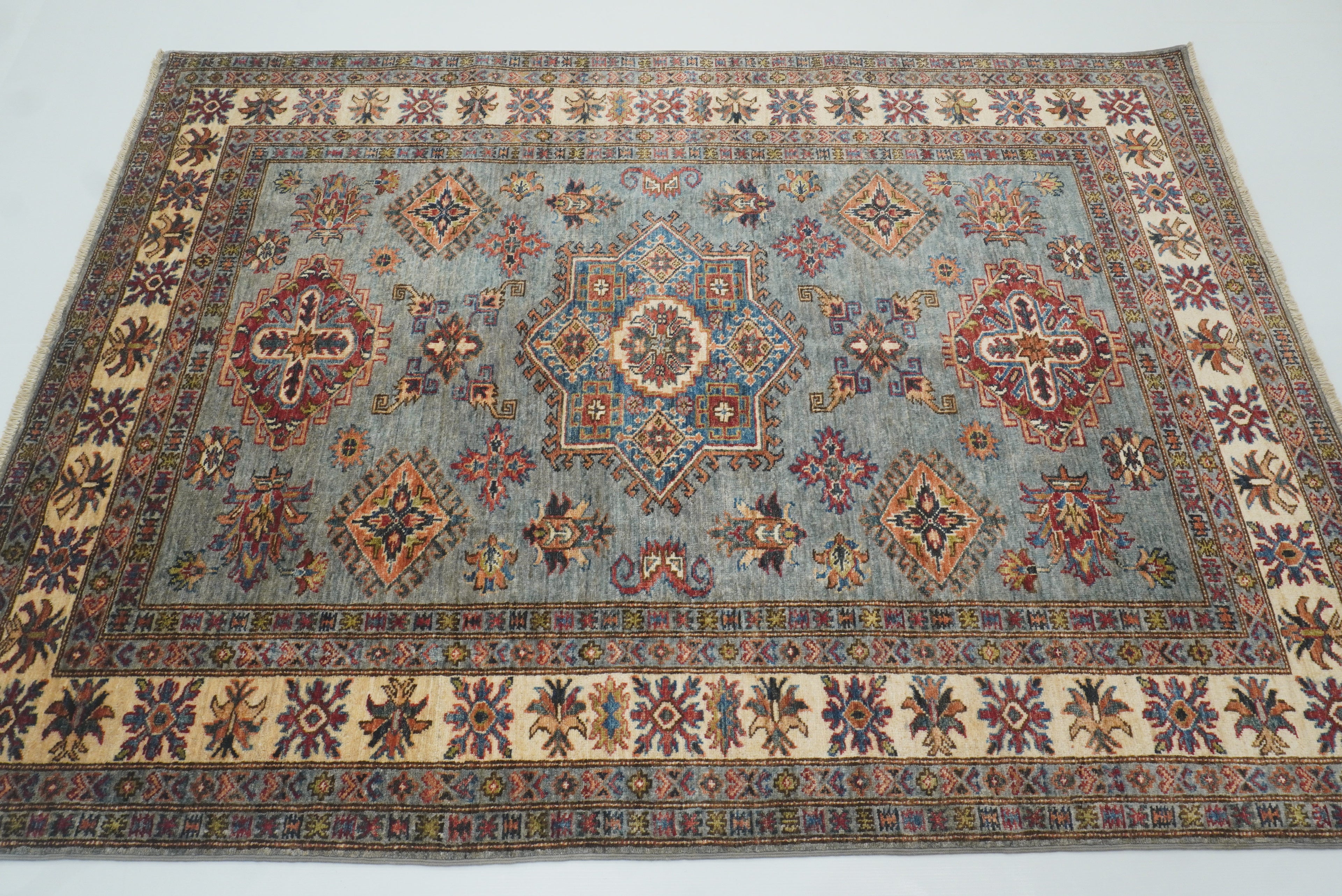 5x7 Gray Kazak Hand Knotted Afghan Rug - Yildiz Rugs