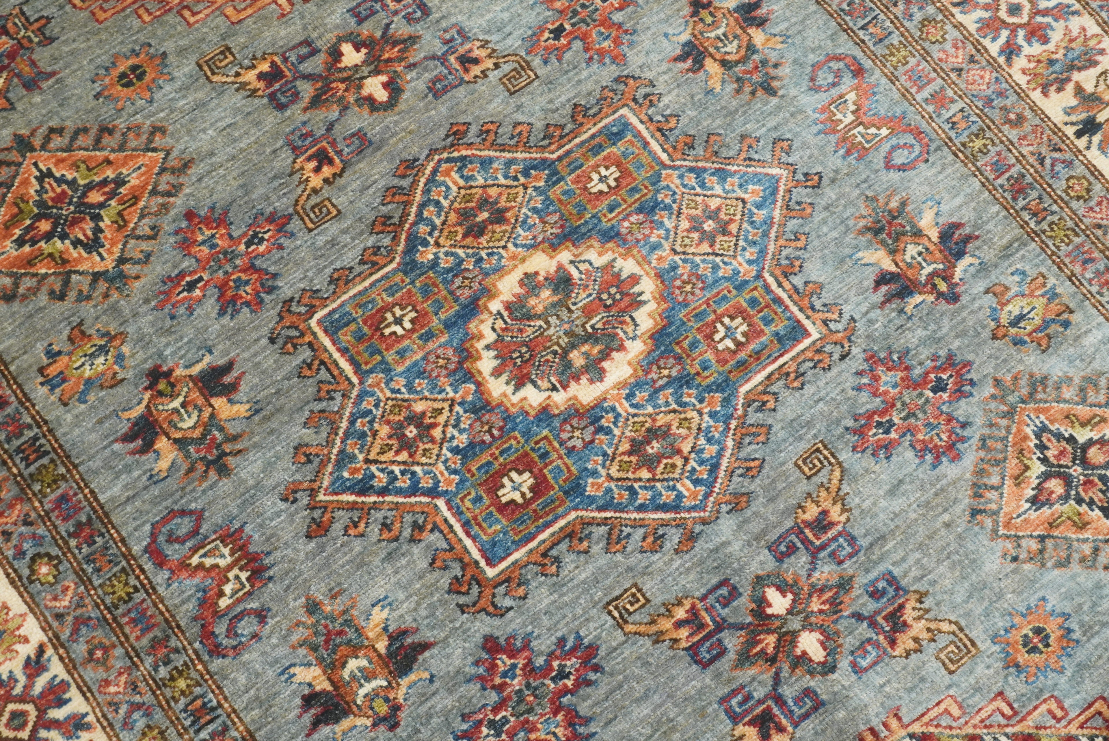 5x7 Gray Kazak Hand Knotted Afghan Rug - Yildiz Rugs