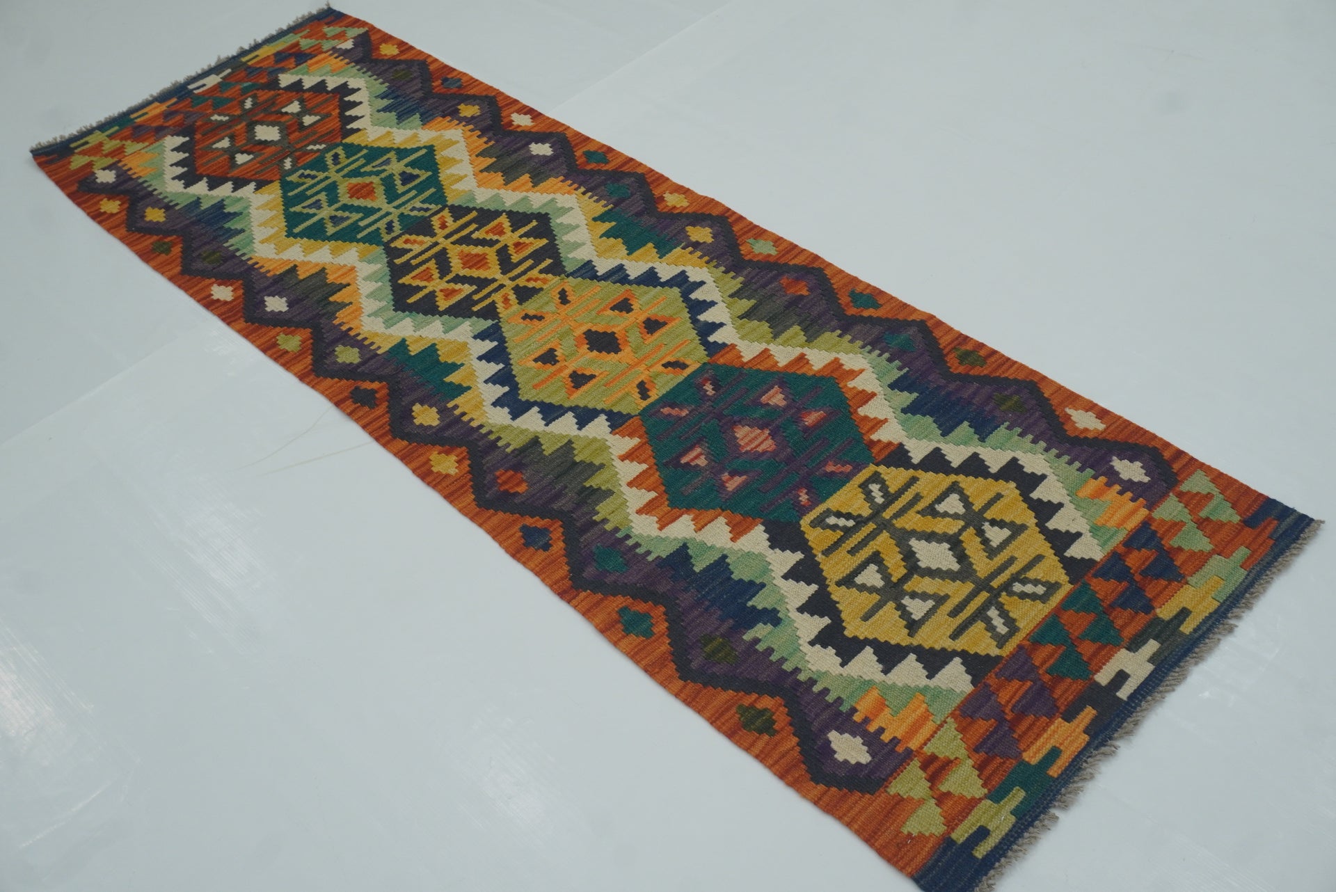 2x7 Red Afghan Handmade Wool Kilim Runner Rug