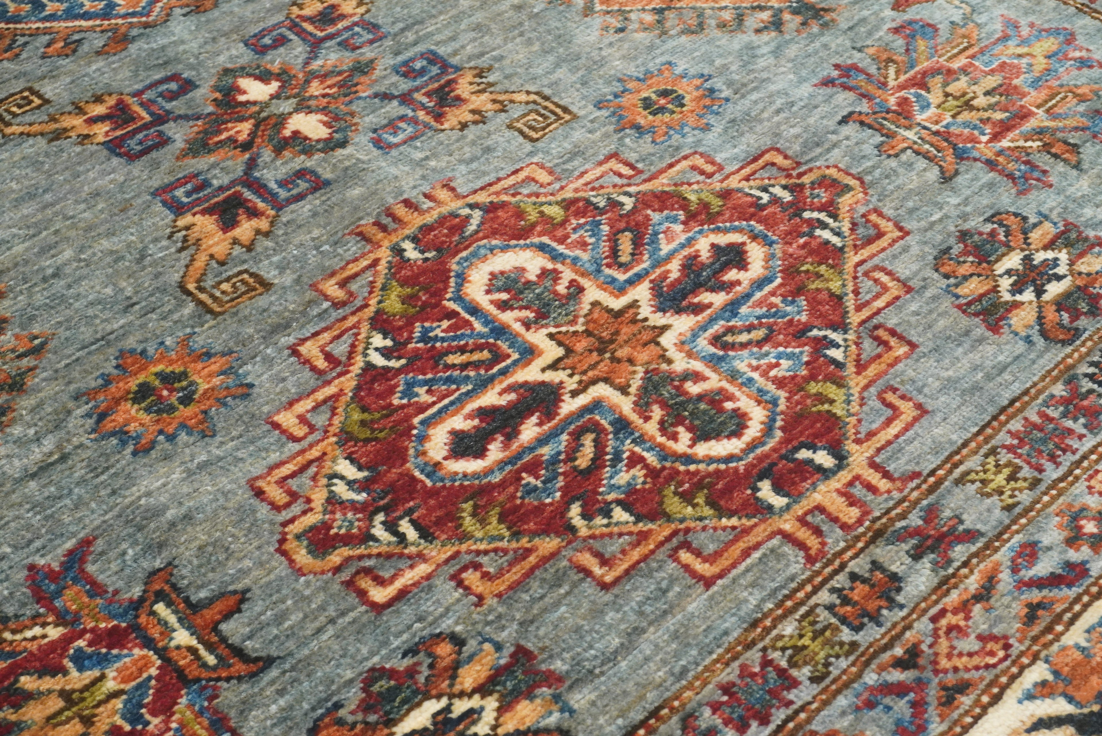 5x7 Gray Kazak Hand Knotted Afghan Rug - Yildiz Rugs