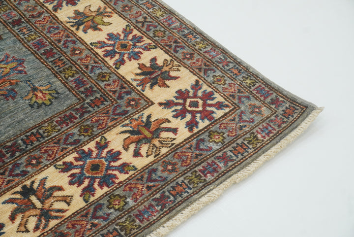 5x7 Gray Kazak Hand Knotted Afghan Rug - Yildiz Rugs