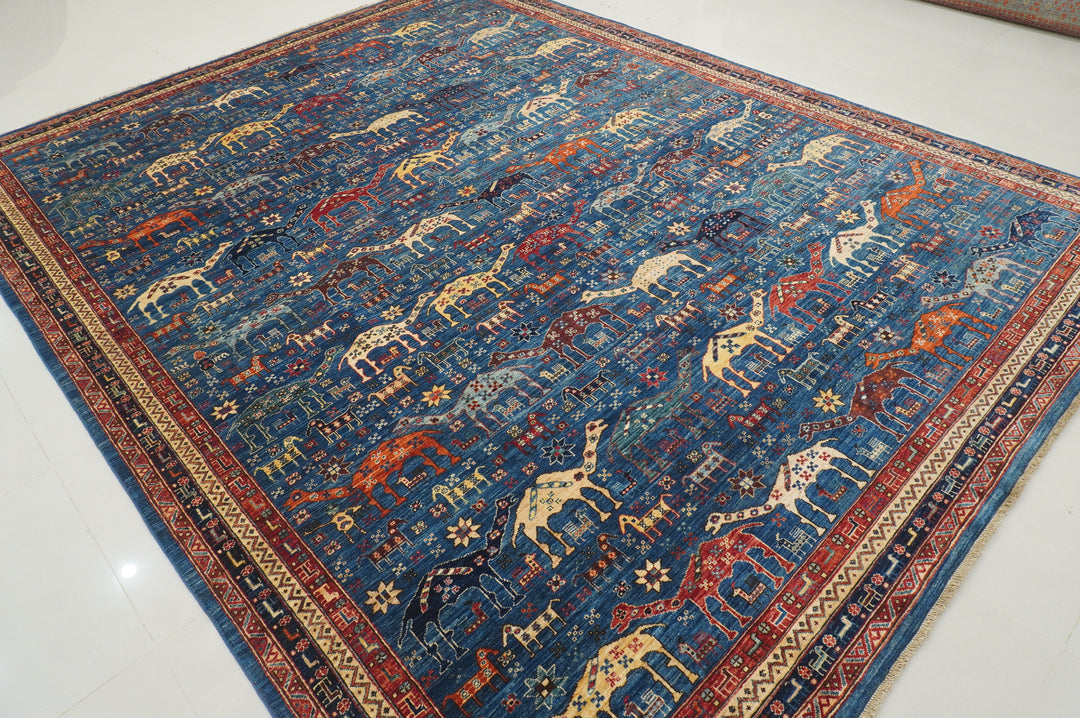 9x12 Blue Tribal Gabbeh Nomadic Afghan Animal Rug