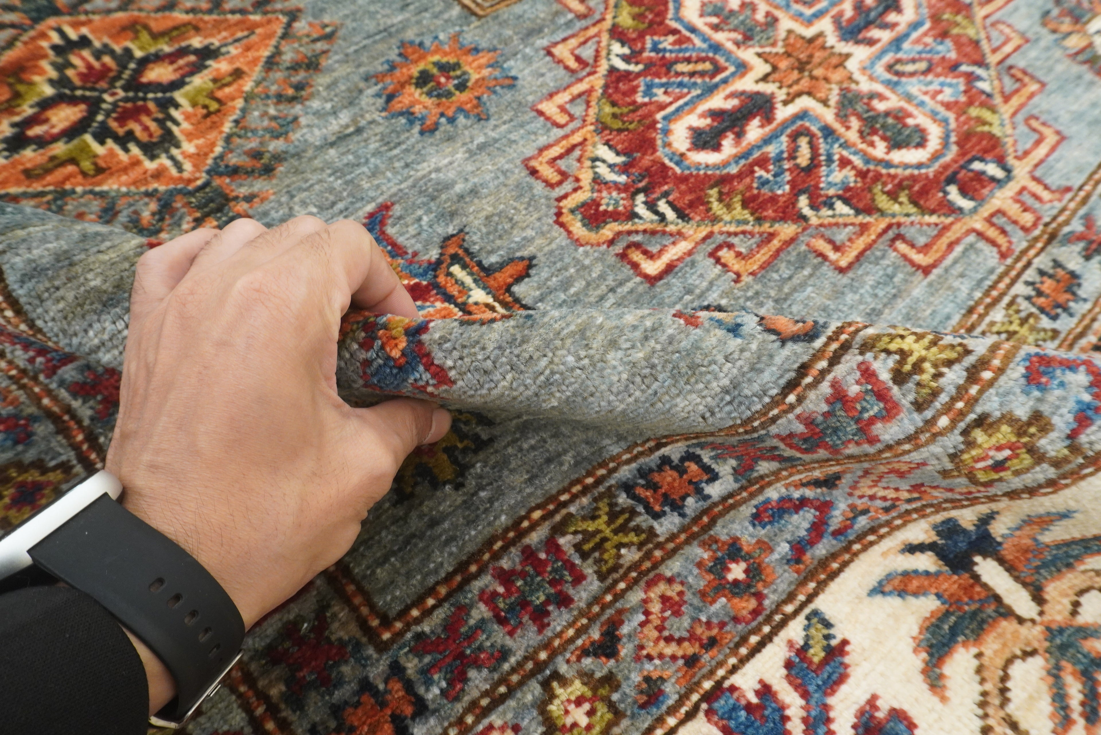 5x7 Gray Kazak Hand Knotted Afghan Rug - Yildiz Rugs