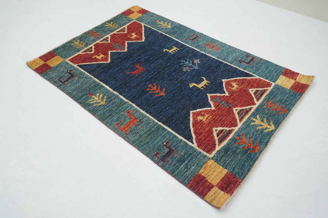 4x6 Blue Tribal Gabbeh Afghan Hand knotted Rug