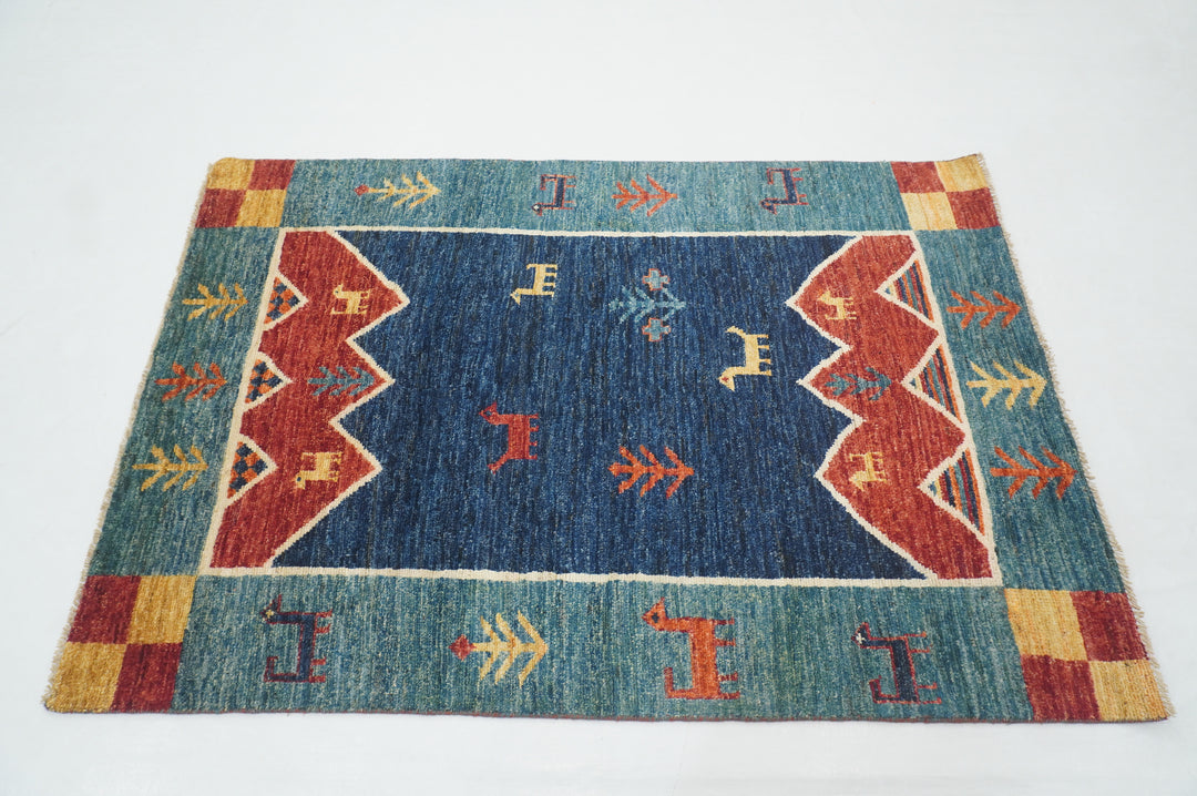 4x6 Blue Tribal Gabbeh Afghan Hand knotted Rug