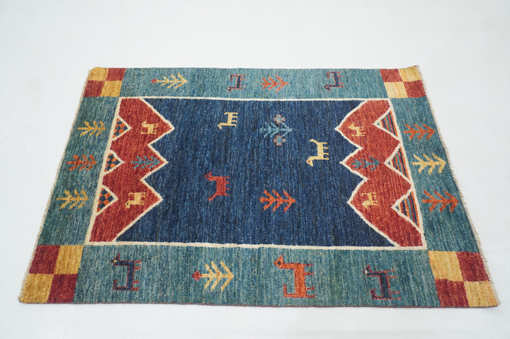 4x6 Blue Tribal Gabbeh Afghan Hand knotted Rug