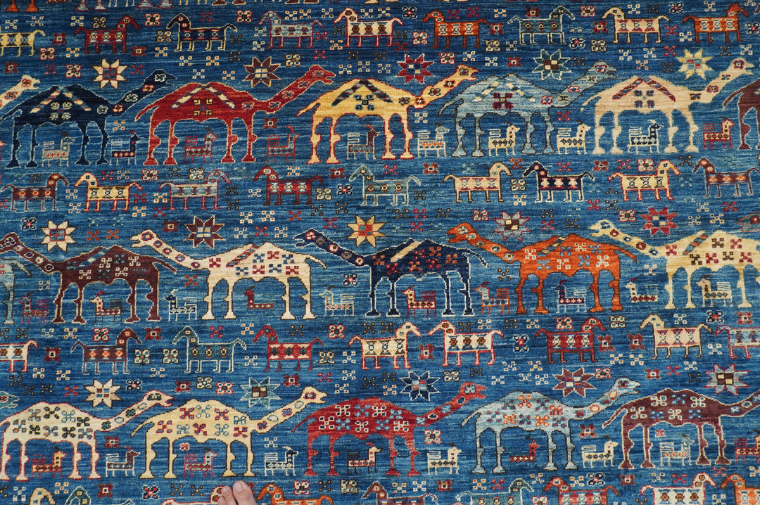 9x12 Blue Tribal Gabbeh Nomadic Afghan Animal Rug