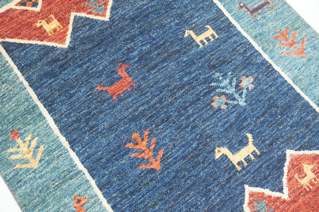 4x6 Blue Tribal Gabbeh Afghan Hand knotted Rug