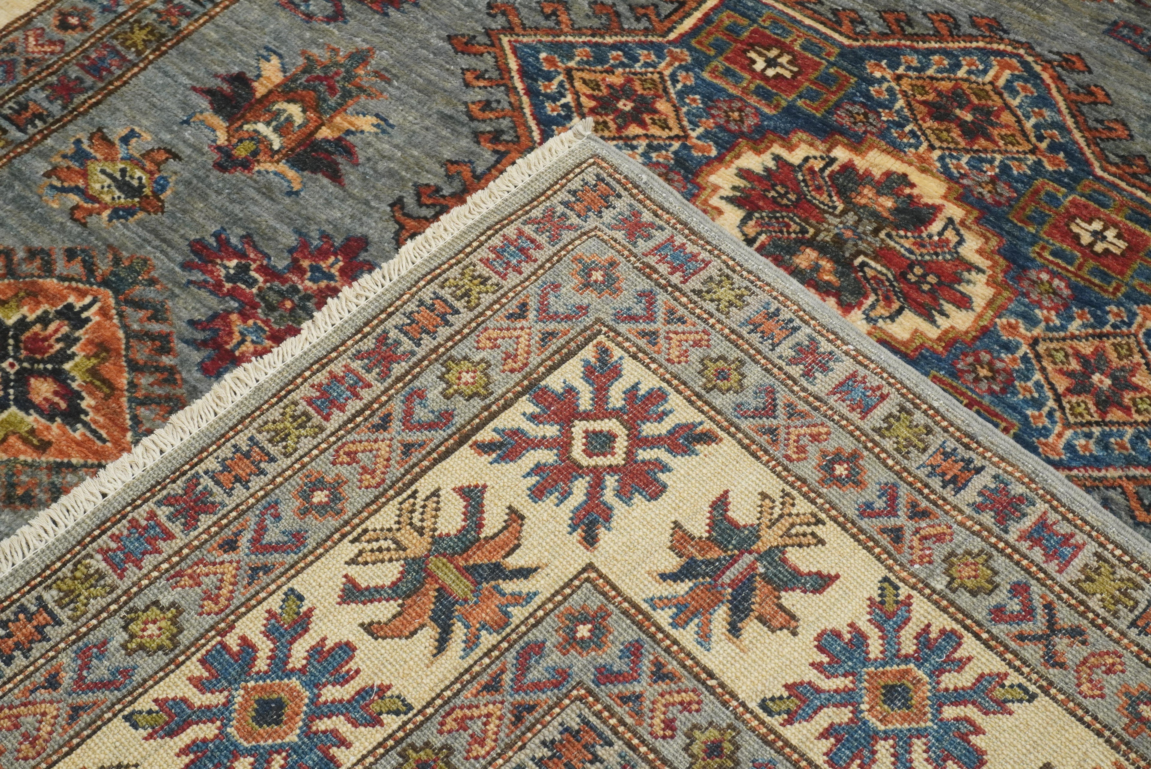 5x7 Gray Kazak Hand Knotted Afghan Rug - Yildiz Rugs