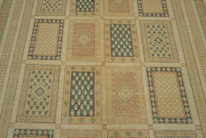 7x10 Bakhtiari Ivory Beige Afghan Hand Knotted Rug - Yildiz Rugs