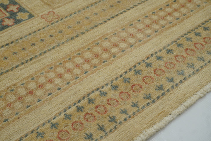 7x10 Bakhtiari Ivory Beige Afghan Hand Knotted Rug - Yildiz Rugs
