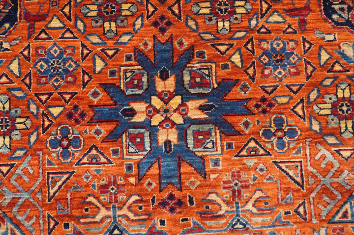 10x14 Orange Mamluk Turkish Hand knotted Geometric Medallion Rug