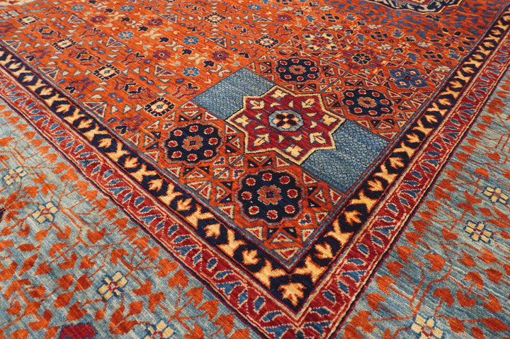 10x14 Orange Mamluk Turkish Hand knotted Geometric Medallion Rug