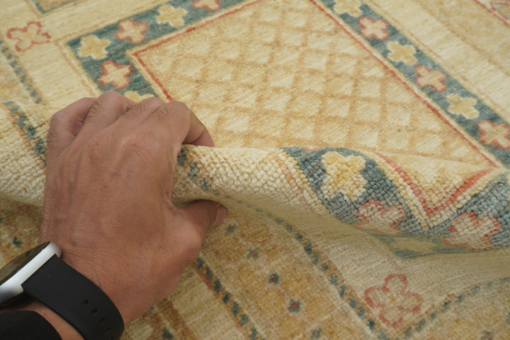 7x10 Bakhtiari Ivory Beige Afghan Hand Knotted Rug - Yildiz Rugs