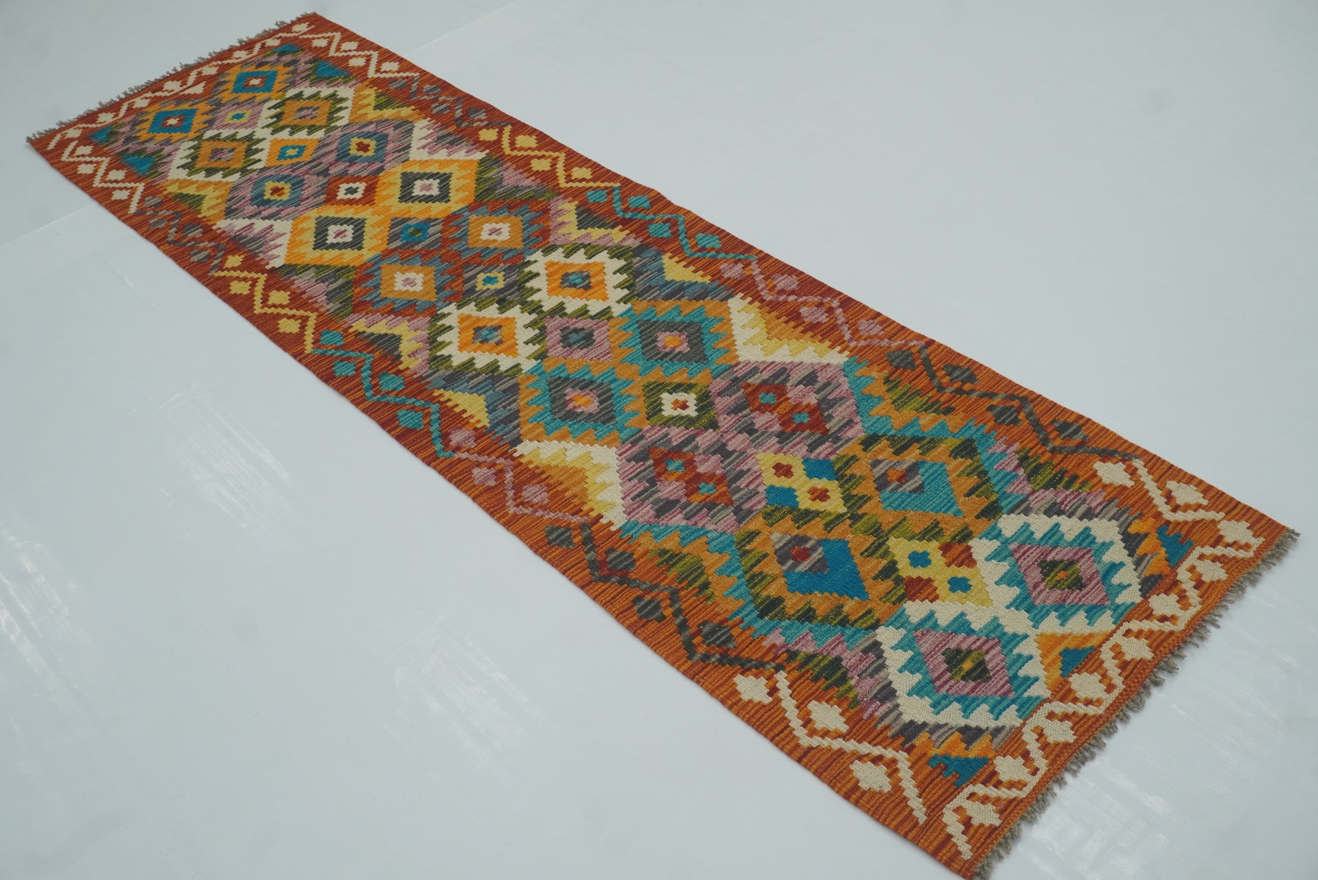 2x7 Red Afghan Handmade Wool Kilim Runner Rug