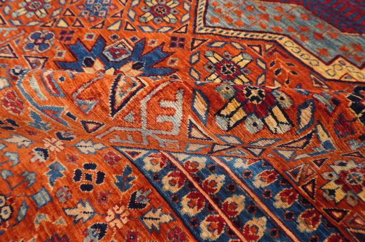 10x14 Orange Mamluk Turkish Hand knotted Geometric Medallion Rug